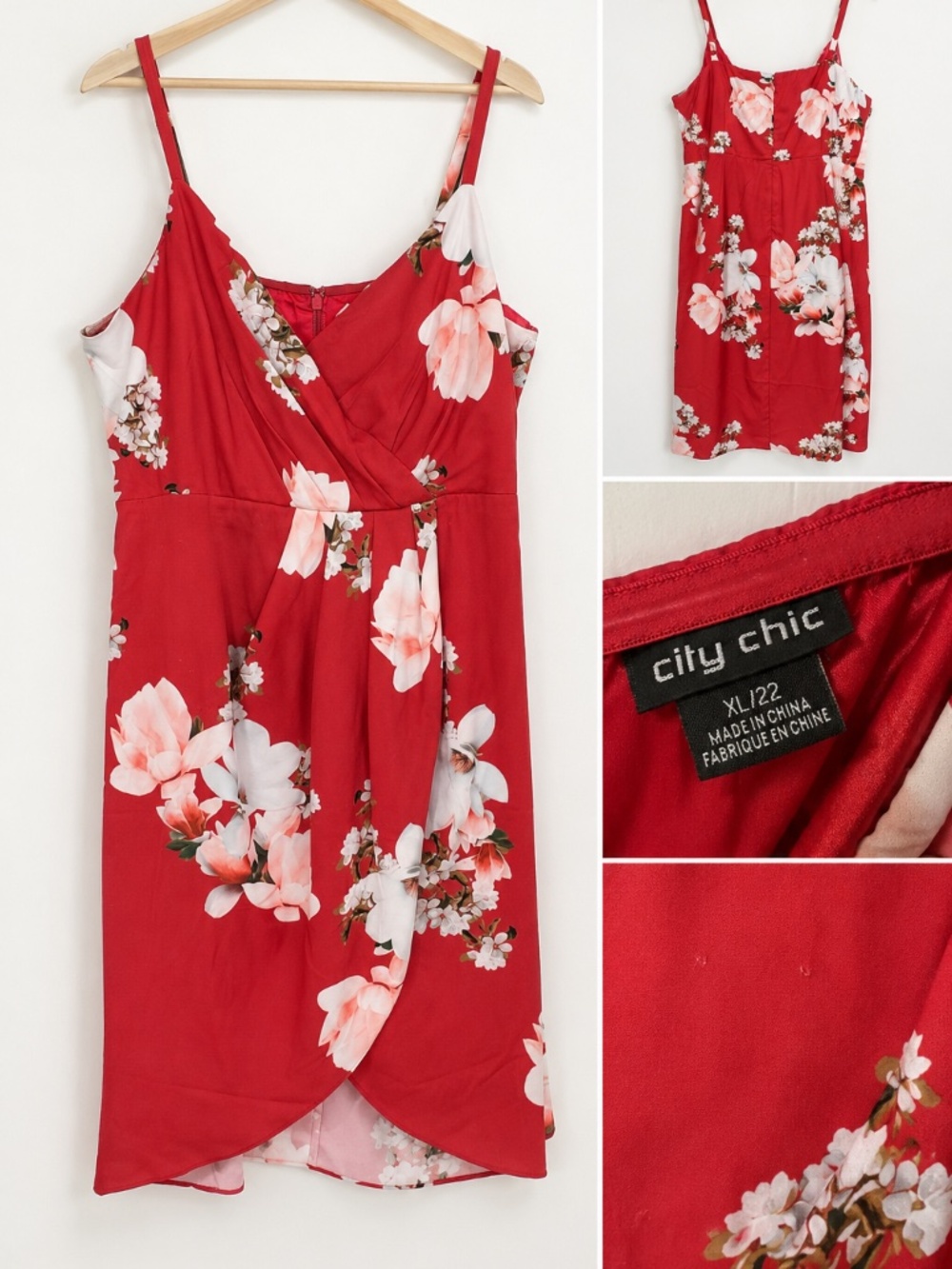 City Chic XL 22 Coral Floral Strappy Dress | Plus Size Occasion Dress
